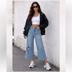 Naf Naf Paris Wide Leg Raw Hem Jeans Size 4